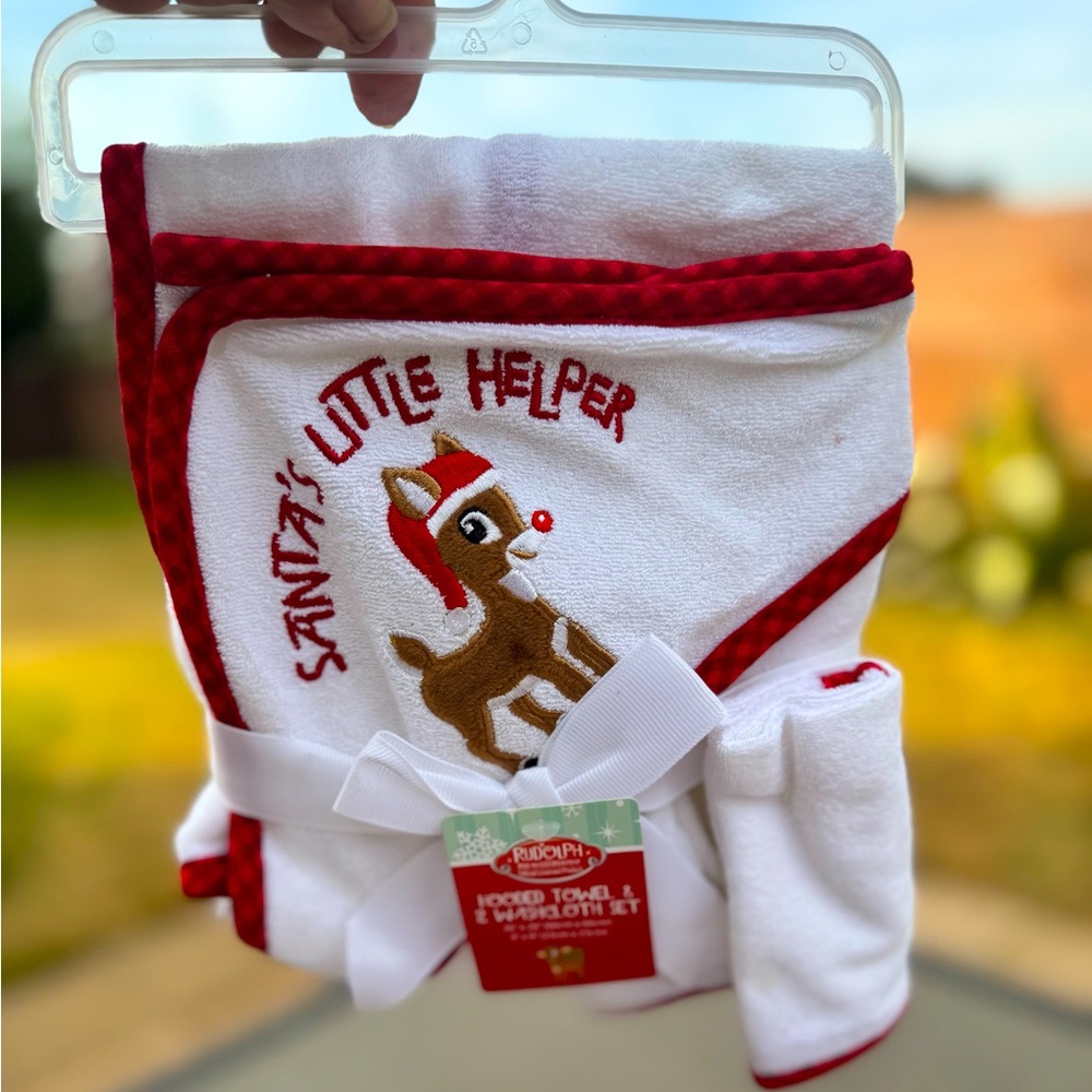 Rudolph the Red Nose Hooded Towel and Wash Cloth
